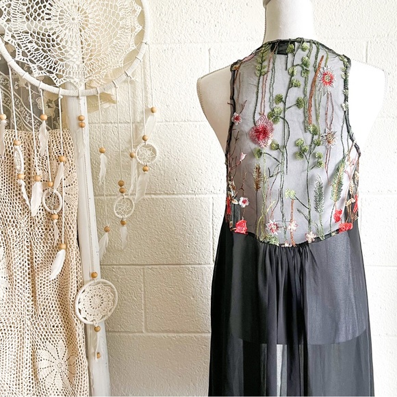 NWOT David & Young Black Embroidered Kimono / Duster / Cover Up - Picture 9 of 11